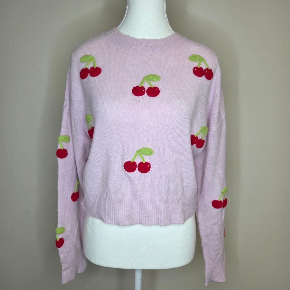BB Dakota Steve Madden Pink Cherry‎ Embroidered Knit Sweater Womens S